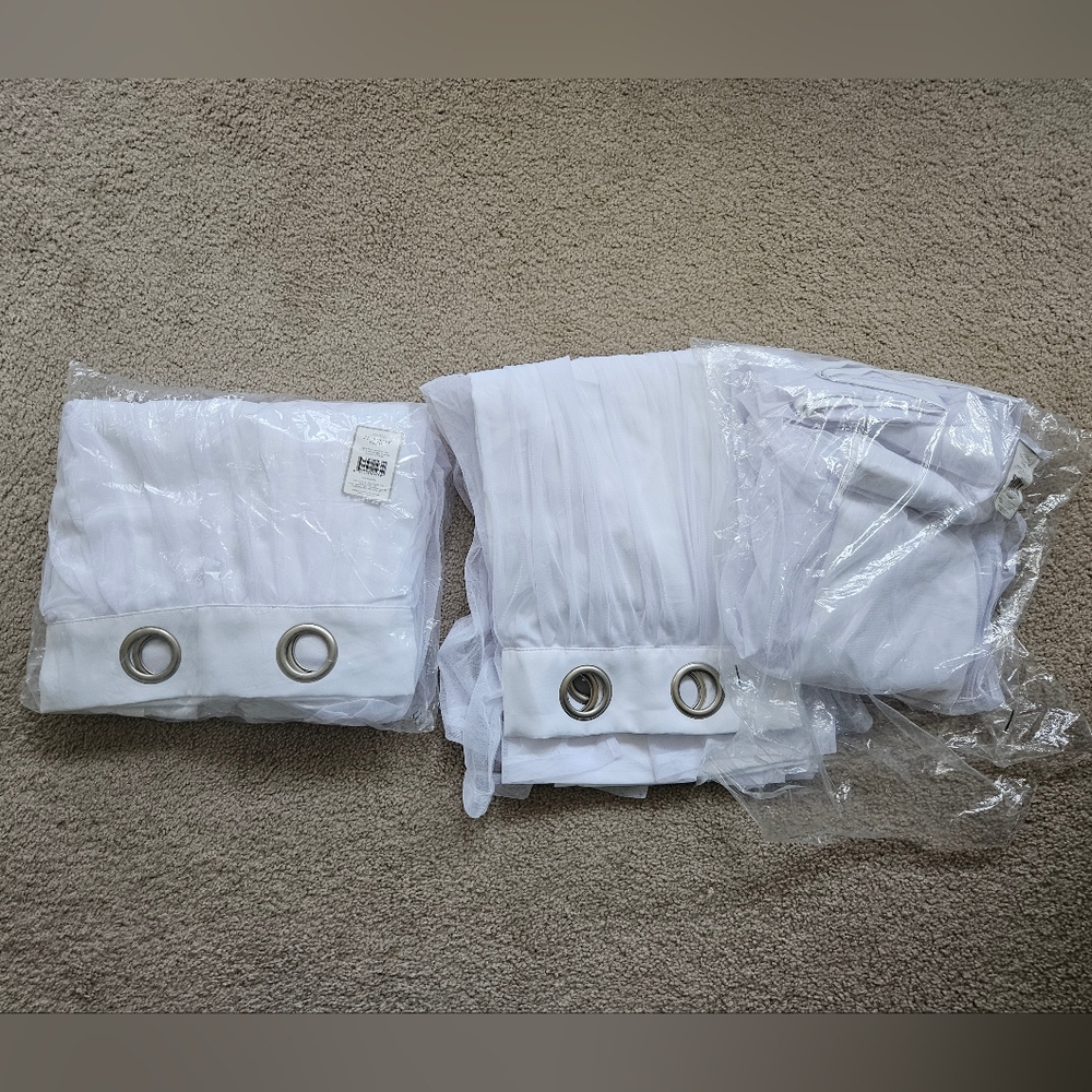 NWT - Set Of 2 - White Layered Room Darkening Thermal Grommet Curtain Panels